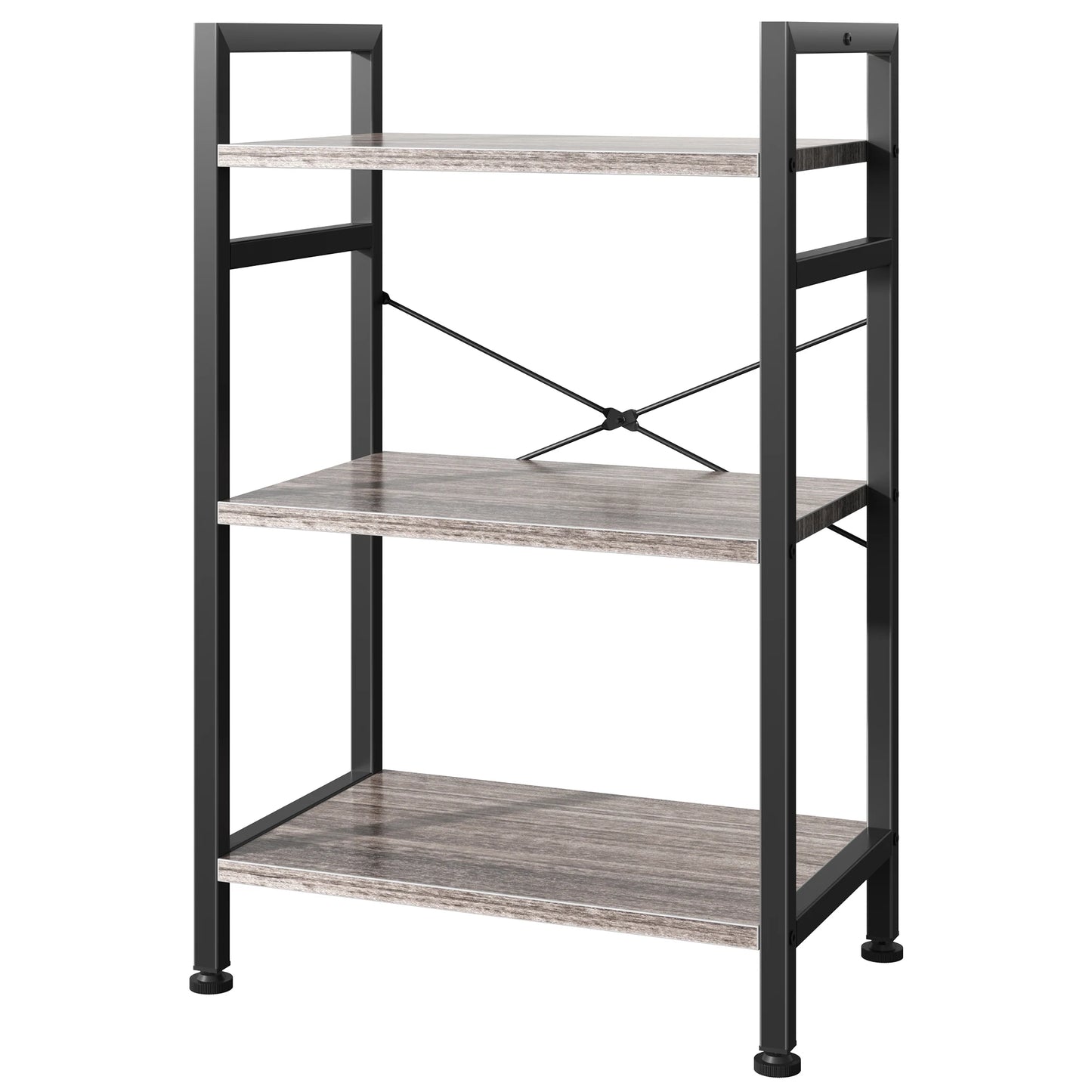 MCQ 3 Tiers Metal Classic Bookshelf Freestanding Tall Display Shelf Wooden Storage Tall Display Shelves Bookshelf Sturdy Structure Graduated Shelves Adjustable Feet for Home